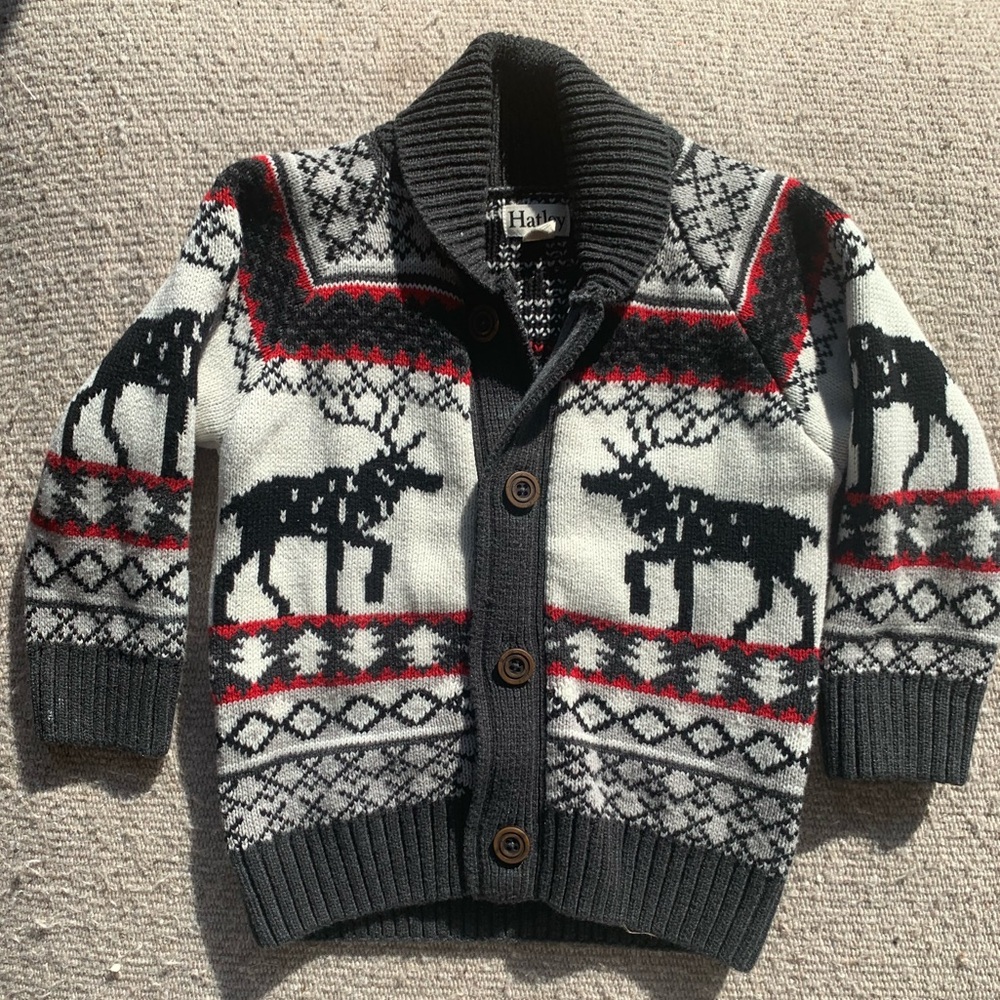 Hatley Kids Reindeer Cardigan - Black, White, and Red